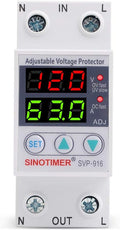 110VAC 120VAC 63A Over/Under Voltage Protection Device Voltage Current Protector, 2 Red LED Displays, Single Phase Low Voltage Monitor, Din Rail Installation in DB Home Usage