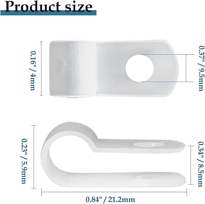 100 Pcs 1/4 Inch R-Type Clip Clamp, Nylon P-Type Mounting Clips, Cable Clip Wire Clamp for Wire Management, Stainless Steel Screws Included