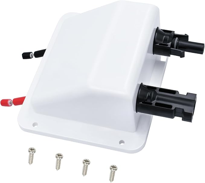 Solar Cable Entry Gland with 0.33Ft 10AWG Solar Extension Cable, UV Resistance, Dual Solar Junction Box with Connectors on RV, Boat, Van, Camper(White)