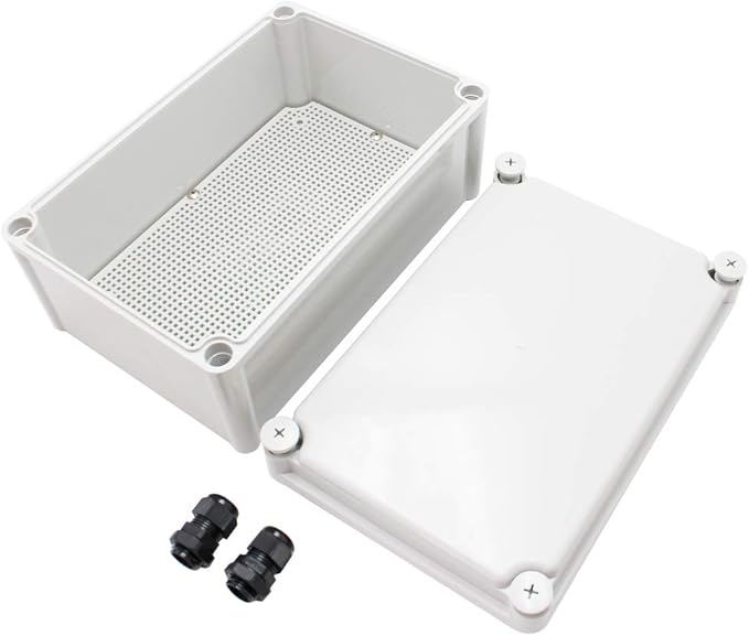 MAKERELE Grey Outdoor Electrical Box Weatherproof 11.02”7.48”5.12” (280190130mm) Plastic Junction Wire Case for Outdoor Electrical Projects with 2 NPT 1/2” Glands