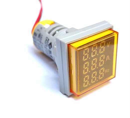 with Three-Digit Display AC Current, Voltage, Frequency Indicator, 22mm Square Head LED Multi-Function Measuring Instrument Monitor (Yellow)