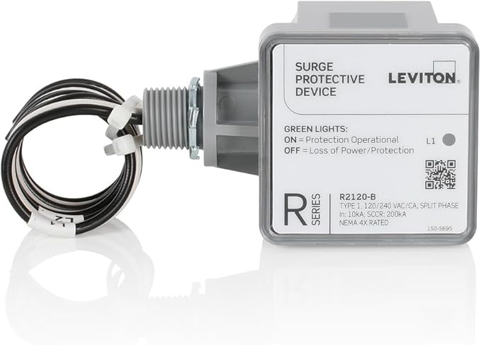 Leviton Type 1 Surge Protective Panel, Residential Home Surge Protection, 120/240 VAC, Split Phase, 36kA per Phase, R2120-B SPD (Pack of 3)