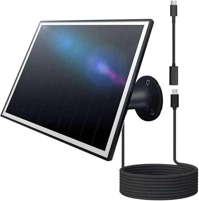 8W Solar Panel for Outdoor Security Camera, 5V Micro USB and USB - C Solar Panel Charger ，Fits Eufy/Wyze/Reolink DC 5V Output, IP65/360° Adjustable, 9.8ft Cable, Fast Charging