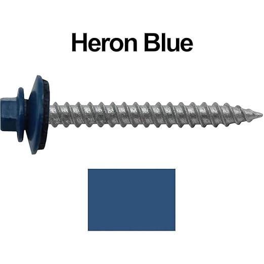 Metal Roofing Screws: (250) 12 x 2 Heron Blue Hex Sheet Metal Roof Screw. Sharp Point Metal to Wood siding Screws. 5/8" EPDM Washer