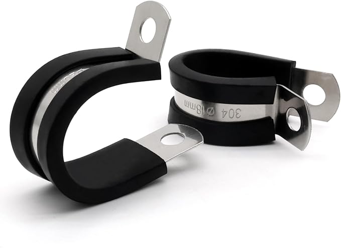 1-1/2 Inch Wire Clamp, 10 Pack Stainless Steel Cable Clamp, Rubber Metal Loop Clamps Bracket Tools Pipe Clamps (38mm)