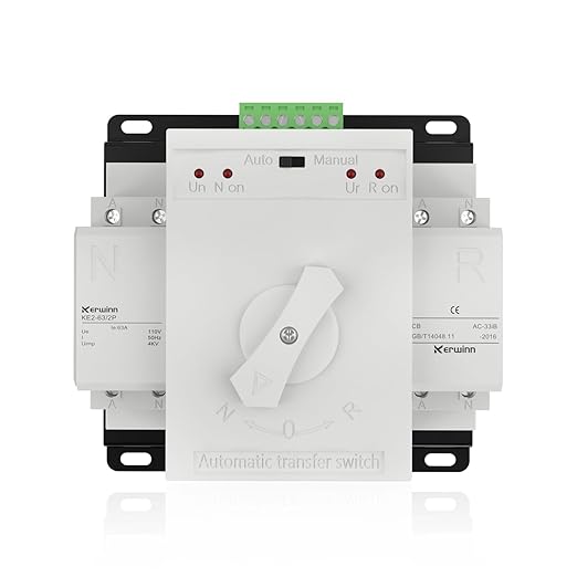 Dual Power Automatic Transfer Switch 110V 63A Outdoor Generator RV Transfer Switch 50HZ/60HZ Generator Changeover Switch(2P)