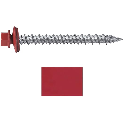 Metal ROOFING SCREWS: (250) 10 x 2" Crimson Red Hex Head Sheet Metal Roof Screw. Self starting metal to wood siding screws. EPDM washer. Colored head