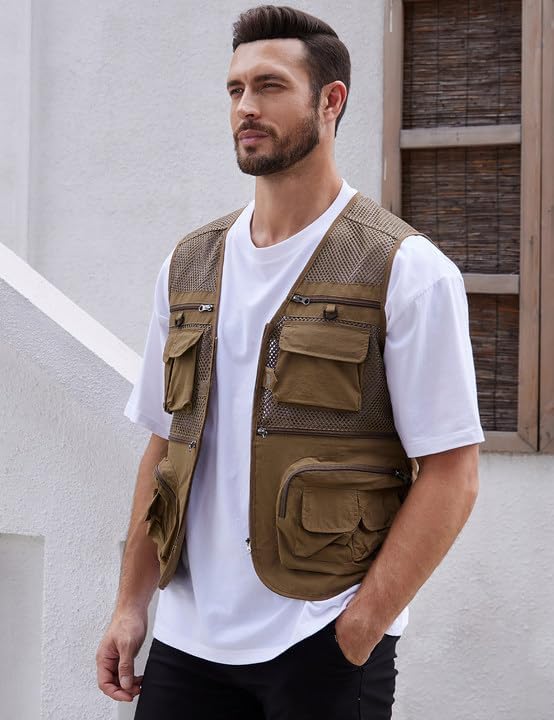 Gihuo Men's Fishing Safari Vest with Pockets for Summer Travel