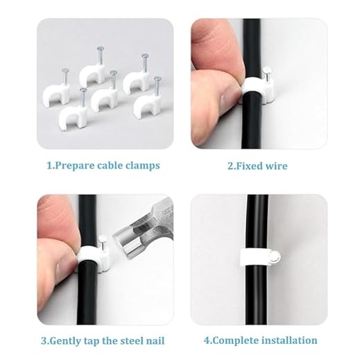 HS Cable Clips 10mm with Steel Nail 200 Pieces Black,Ethernet Management U Shaped Wire Cord Staples Hooks for Outdoor Wall,Coax Cat8 RG8 Cable Extension Fasteners