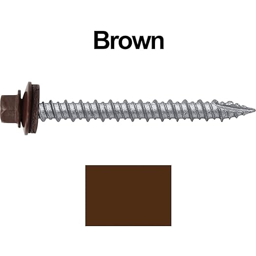 Metal ROOFING SCREWS: (250) 10 x 2" Brown Hex Head Sheet Metal Roof Screw. Self starting metal to wood siding screws. EPDM washer. Colored head