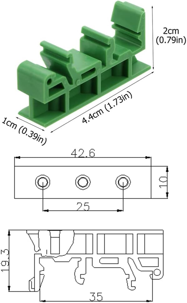 50Sets C45 DIN Rail PCB Mounting Green Bracket Holder Carrier Clips for Width 35mm or 15mm Din Rail
