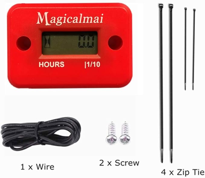 Inductive Hour Meter for Gas Engine Generator Lawn Mower Pressure Washer Marine ATV Boat Outboard Motor Dirt Bike Motorcycle Waterproof Hr Meters - Red
