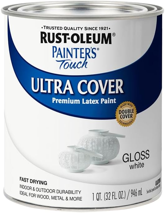 Rust-Oleum 1992502-2PK Painter’s Touch Latex Paint, Quart, Gloss White, 2 Pack