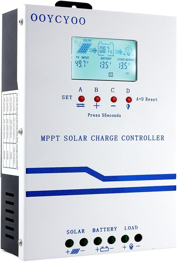 IPO 60A MPPT Solar Charge Controller, 12V/24V/36V/48V Auto Identification, Max 160V PV Input, Intelligent Regulator with LCD Display, Compatible with AGM, Gel, Flooded Lead-Acid and Lithium Batteries