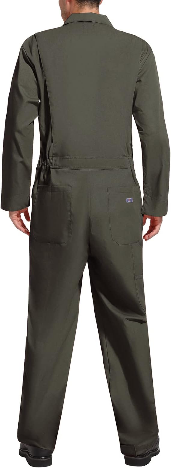 HISEA Men's Long Sleeve Coverall, Stain & Wrinkle Resistant Mens Work Coverall with Multi Pockets