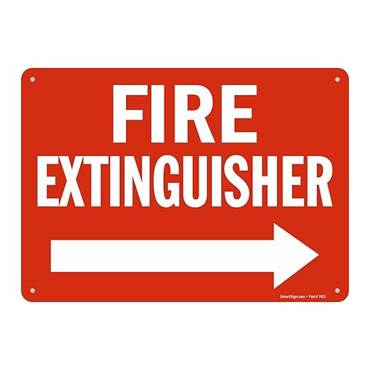 SmartSign 10 x 14 inch “Fire Extinguisher” Metal Sign with Right Arrow, 40 mil Laminated Rustproof Aluminum, Red and White, Made in USA