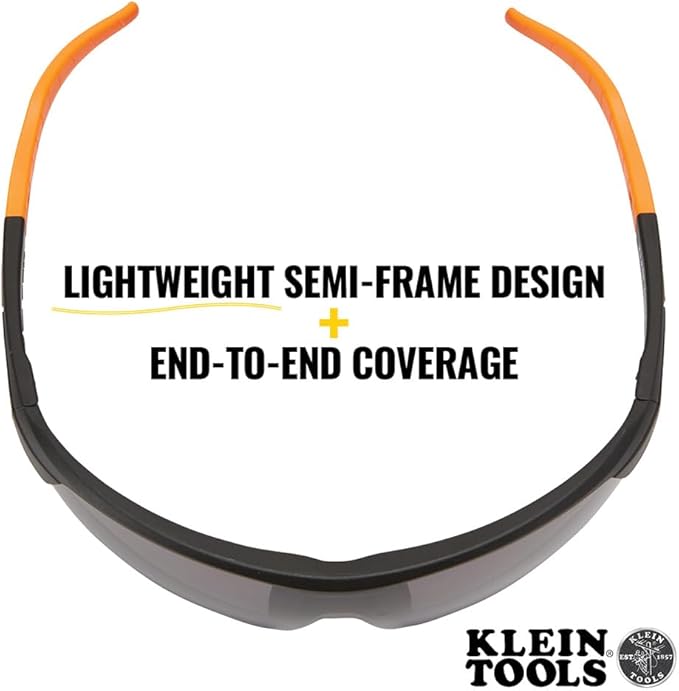 KLEIN TOOLS 60160 Safety Glasses, PPE Protective Eyewear with Semi Frame, Scratch Resistant and Anti-Fog, Gray Lens