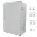 IP67 Waterproof Junction Box, ABS Plastic Electrical Enclosure with Stainless Steel Latch, Hinged Cover Electric Box with Mounting Plate, Wall Brackets & Cable Glands 300x200x130