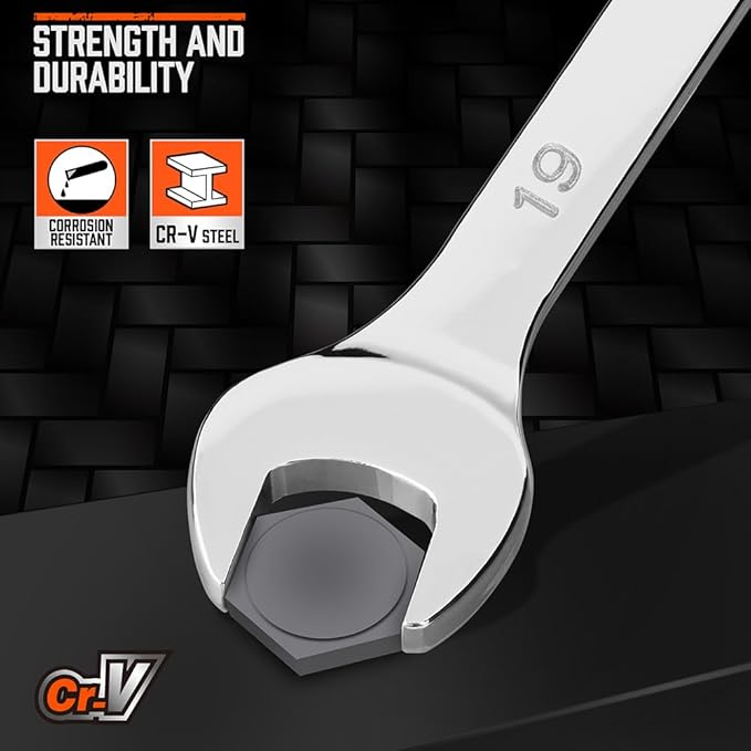 HORUSDY 12-Piece Metric Wrench Set | Combination Wrench Set with Organizer | 12 Point | 8mm - 19mm | Chrome Vanadium Steel