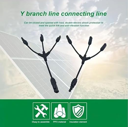 Solar Y Branch Connectors, 1500V DC, 30A, PPO Material, 3-to-1 Parallel Adapter for Solar Panels, 1 Pair(M/FFF+F/MMM, Y-Branch)