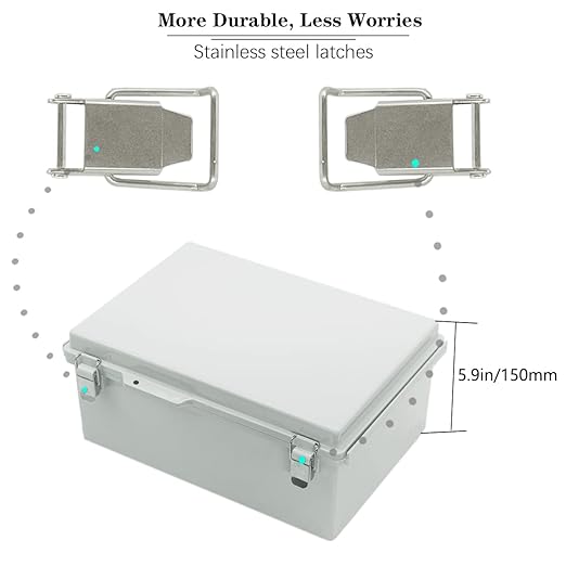Zulkit Junction Box ABS Plastic Dustproof Waterproof IP67 Electrical Boxes Hinged Shell Outdoor Universal Project Enclosure Grey, Stainless Steel Buckles 13.8 x 9.8 x 5.9 Inch
