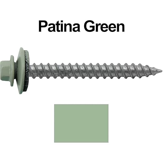 Metal Roofing Screws: (250) 12 x 2 Patina Green Hex Sheet Metal Roof Screw. Sharp Point Metal to Wood siding Screws. 5/8" EPDM Washer