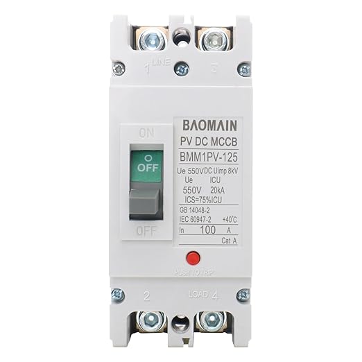 Baomain 100A DC Circuit Breaker 2 Pole 550V, Moulded Case Battery Disconnect Switch for Off-Grid Solar System, Marine Boat Trolling Motor, RV ATV Trailer BMM1PV-125 (100 Amp)
