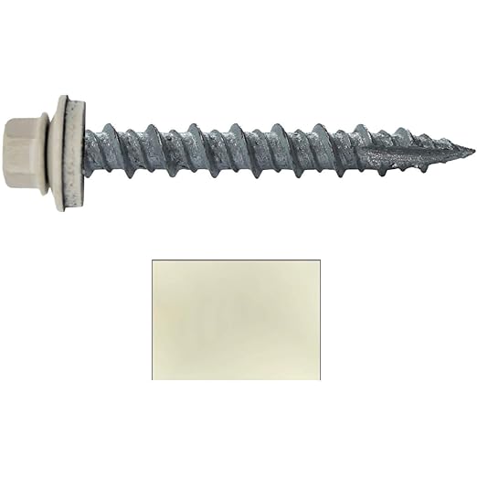 Metal Roofing Screws: (250) 10 x 1-1/2" Light Stone Hex Head Sheet Metal Roof Screw. Self Starting Metal to Wood siding Screws. EPDM Washer. Colored Head