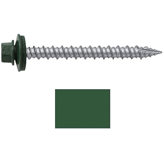 Metal ROOFING SCREWS: (250) 10 x 2" Evergreen Hex Head Sheet Metal Roof Screw. Self starting metal to wood siding screws. EPDM washer. Colored head