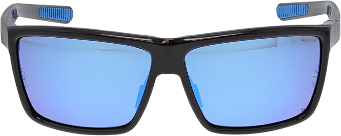 MCR Safety SR238BZDC Swagger SR2 Series Safety Glasses with Thermo Plastic Rubber Nose Pads and Detachable Side Shields, Black/Blue Frame, Blue Diamond Mirror MAX36 Polarized Lens