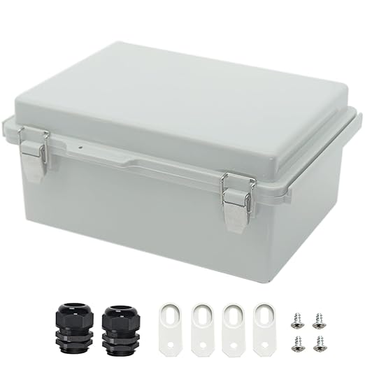 Zulkit Junction Box ABS Plastic Dustproof Waterproof IP67 Electrical Boxes Hinged Shell Outdoor Universal Project Enclosure Grey, Stainless Steel Buckles 10.2 x 6.3 x 3.9 Inch