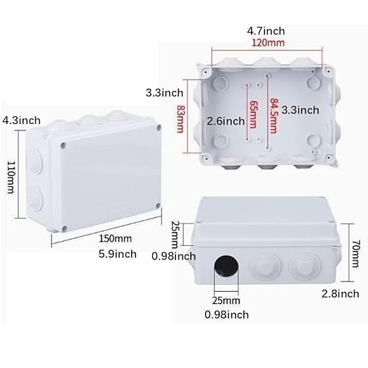 Electrical Junction Box IP65 Dustproof Waterproof ABS Plastic Project Enclosure for Electronics (100x100x70)