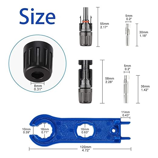 10 Pairs Solar Connectors M-C-4 Male/Female IP67 Waterproof Solar Panel Cable Connectors with Spanners