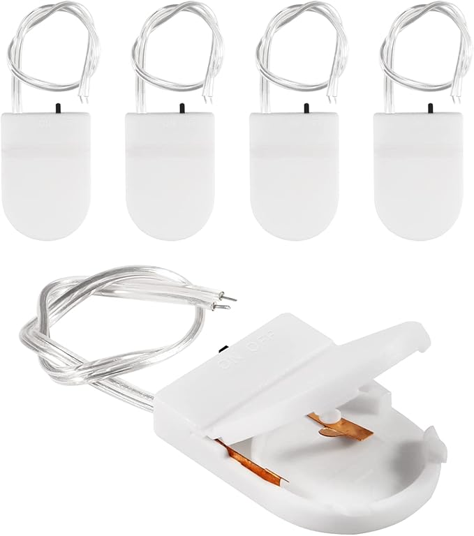 Alinan 5pcs Button Battery Holder Coin Cell Battery Holder with Switch CR2032 1 X 3V Battery Holder Battery Storage Boxes Cover with Wires On ON-Off Switch Socket Container (White)