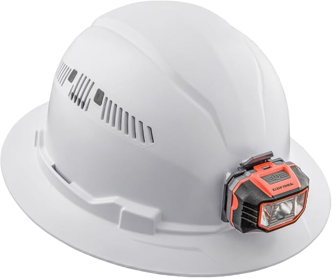 Klein Tools 60407 Hard Hat, Light, Vented Full Brim Style, Padded, Self-Wicking Odor-Resistant Sweatband, White