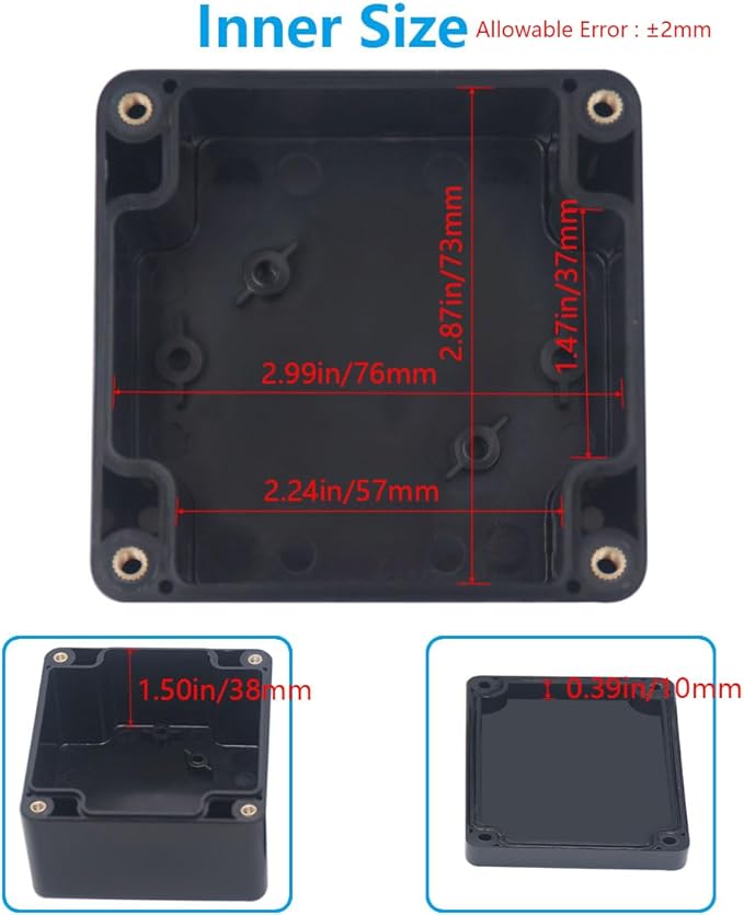 Project Box ABS Black Electrical Boxes IP67 Outdoor Waterproof Box Electronic Junction Box Power Enclosure with Cable Glands for DIY Project 3.3x3.2x2.2inch (83 x 81 x 56 mm)