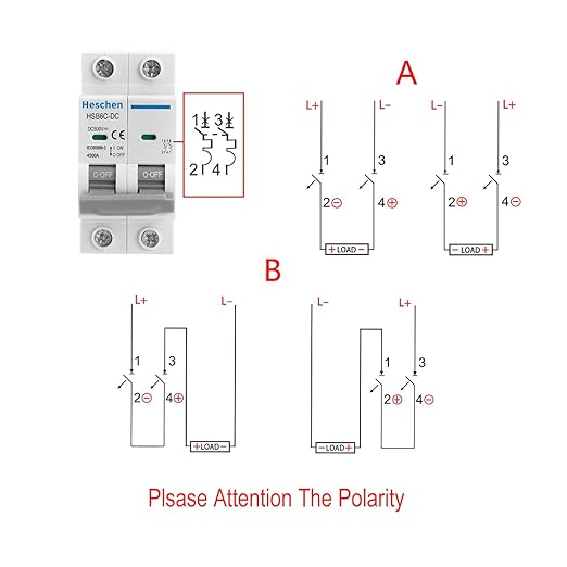 Heschen 2PCS DC Miniature Circuit Breaker, HSB6C-DC, 2 Poles, DC500V 10A, Photovoltaic Circuit Breaker, for Solar PV System Solar Panels Grid System, 35mm DIN Rail Mounting (10A)