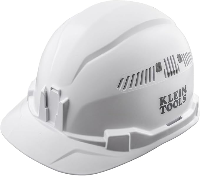 Klein Tools 60105 Hard Hat, Vented Cap Style, Padded Self-Wicking Odor-Resistant Sweatband, White