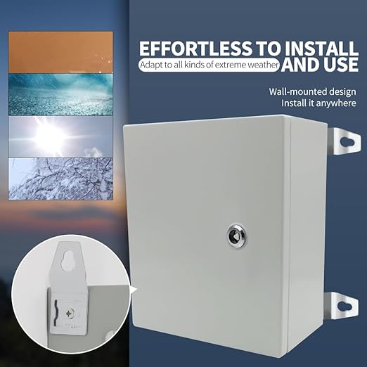 Metal Junction Box - Waterproof & Dustproof Electrical Junction Box,12 * 10 * 6 Inch Waterproof Metal Lock Box for Indoor & Outdoor Electrical Enclosure(300 * 250 * 150mm)