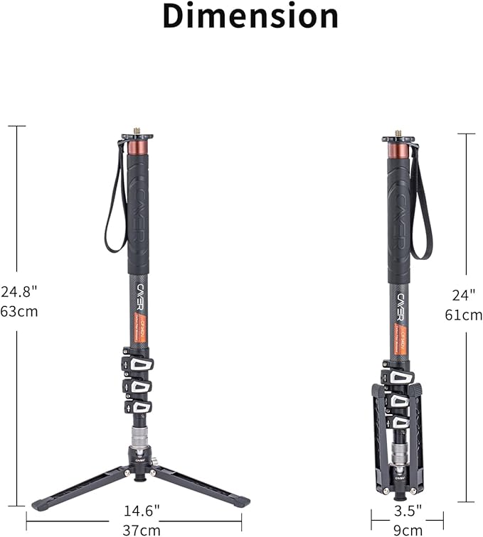 Cayer Carbon Fiber Monopod Leg, 68 Inch Camera Telescopic Video Monopod Tube with Feet, Compatible for DSLR Cameras and Camcorders