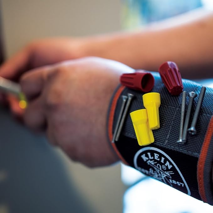Klein Tools 55895 Magnetic Wristband, Tradesman Pro Tool Wristband Holds Wire Connectors, Screws, Nails, Drill Bits, With Breathable Mesh