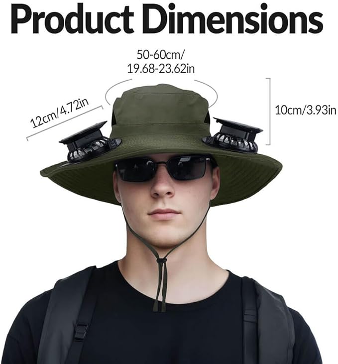 Solar Powered Fan Hat for Men Women Wide Brim Hat with 2 Fans UPF 50+ Outdoor Fishing Beach Sun Hat