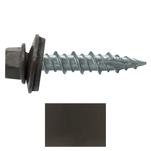 Metal Roofing Screws: (250) 10 x 1 Antique Bronze Hex Head Sheet Metal Roof Screw. Self Starting Metal to Wood siding Screws. EPDM Washer. Colored Head