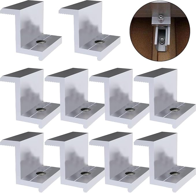 10 Pcs Adjustable Solar Panel Mount End Clamp, Solar Panel Attachment Mounting Bracket Roof Mount End Clips, Solar End Clamp Solar Panel Mounting Z Bracket Clamps(40mm)