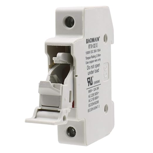 Baomain Solar PV DIN Rail Fuse Holder 1 Pole 30A 1000VDC/32A 690VAC, RT18-32 10x38mm, 18-8 AWG with LED Indicator, 35mm Mount, UR & CE Certified for Solar PV Systems