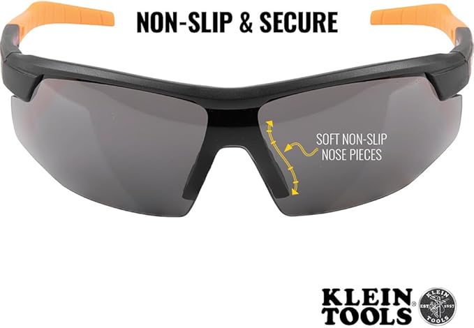 KLEIN TOOLS 60160 Safety Glasses, PPE Protective Eyewear with Semi Frame, Scratch Resistant and Anti-Fog, Gray Lens