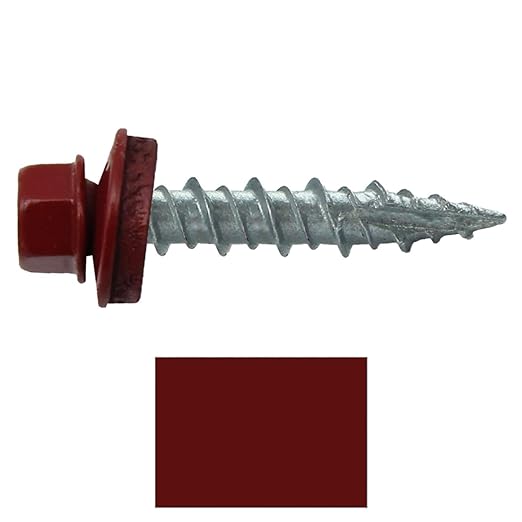 Metal Roofing Screws: (250) 10 x 1 Colonial Red Hex Head Sheet Metal Roof Screw. Self Starting Metal to Wood siding Screws. EPDM Washer. Colored Head