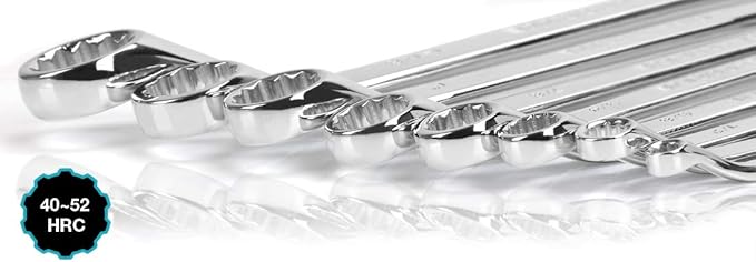 DURATECH 50-Degree Offset Wrench Set, SAE, Double Box End Wrench Set, 8-Piece, 1/4'' to 1-1/4'', 12 Point, CR-V Steel, with Easy Hang Rolling Pouch