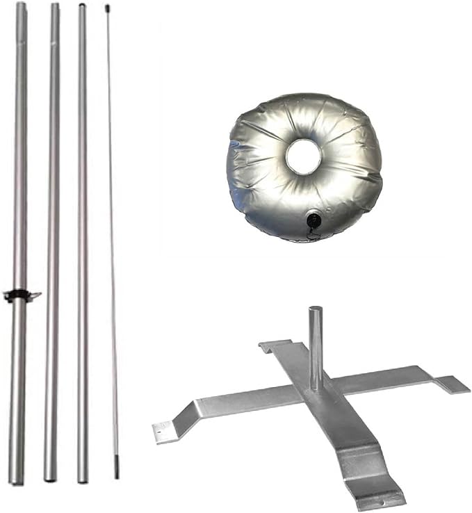 Feather Flag Telescoping fibre glass Hardware 14ft fibreglass Carbon fibre Flexible Pole tip Kits with Cross-Base and Weight-Donut Hardware Only. (Pack 1)