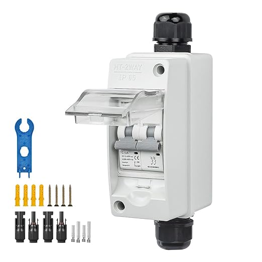 Solar Panel Disconnect Switch 40Amps 550V DC Miniature Circuit Breaker Box for Solar PV Homes Battery (40 Amp)